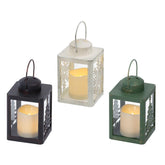 Lumineo BO Led Lantern with Flame Effect 10 x 10 x 17cm - White/Black/Green (3 Assorted)